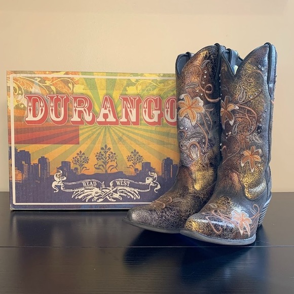 Durango Crush Cowboy Boots Floral Embroidered Rhinestone Western Women's 7.5